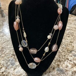 Elegant Multi-Strand Pink and Gold Necklace